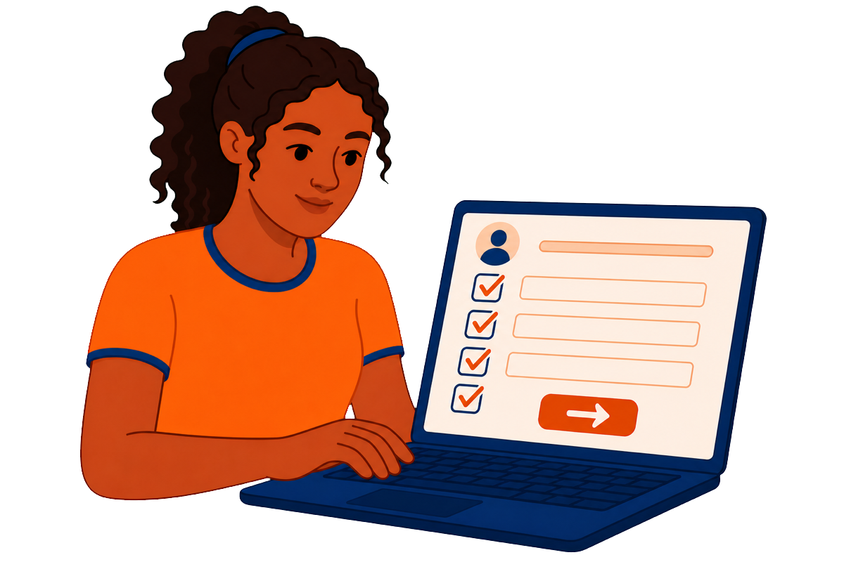 A student completing an online application on a laptop